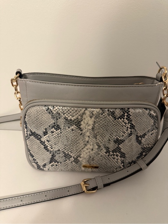 Dune Handbags - Dune Gray Snake-Print Crossbody Bag with Gold Chain Accents